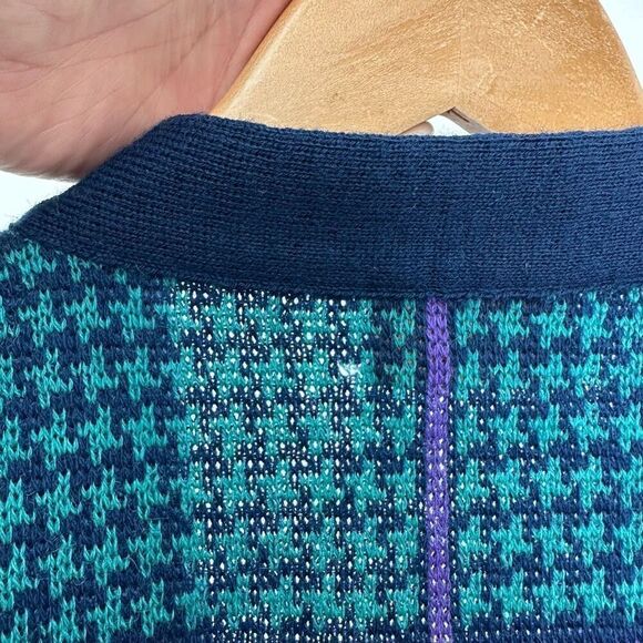 Pendleton Women’s Rare 80s 90s Teal Navy Purple Houndstooth Checker Sweater Vest - Picture 5 of 8